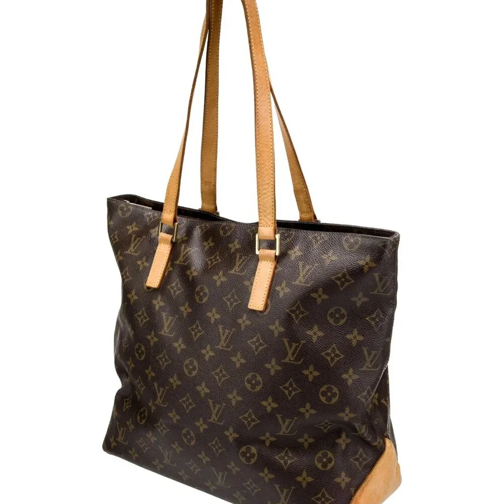 Louis Vuitton Brown Monogram Canvas Tote with Tan Leather Straps